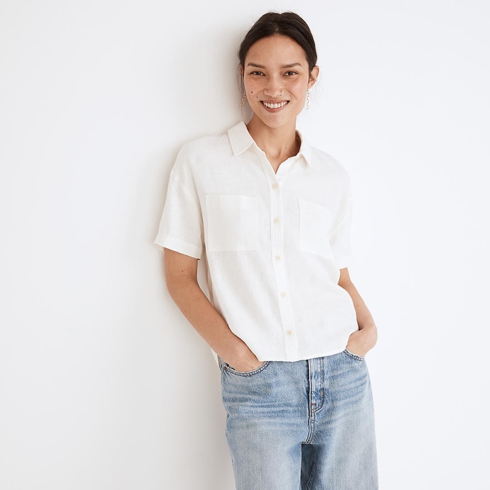 Madewell White Short Sleeve Blouse